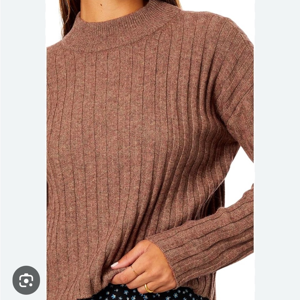 Madewell Mock Neck Ribbed Cropped Sweater - Picture 2 of 6